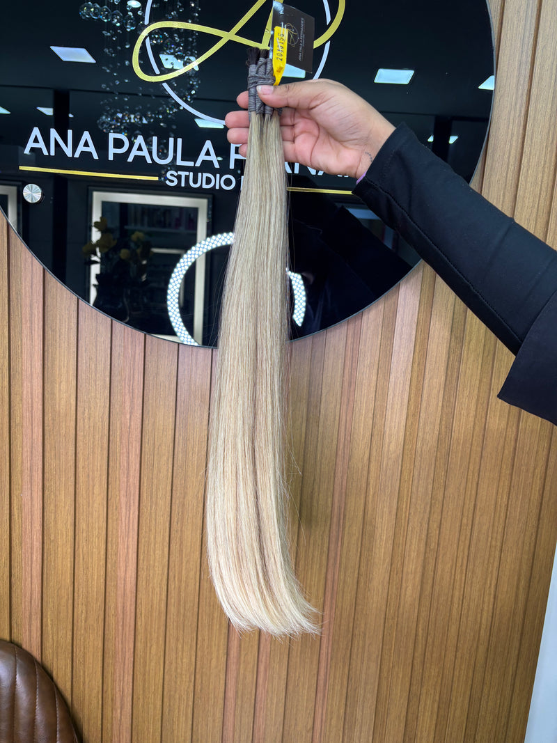 Cabelo Brasileiro do Sul Liso Loiro 65cm, 100 gramas – 100% Humano, Fios Alinhados Premium.