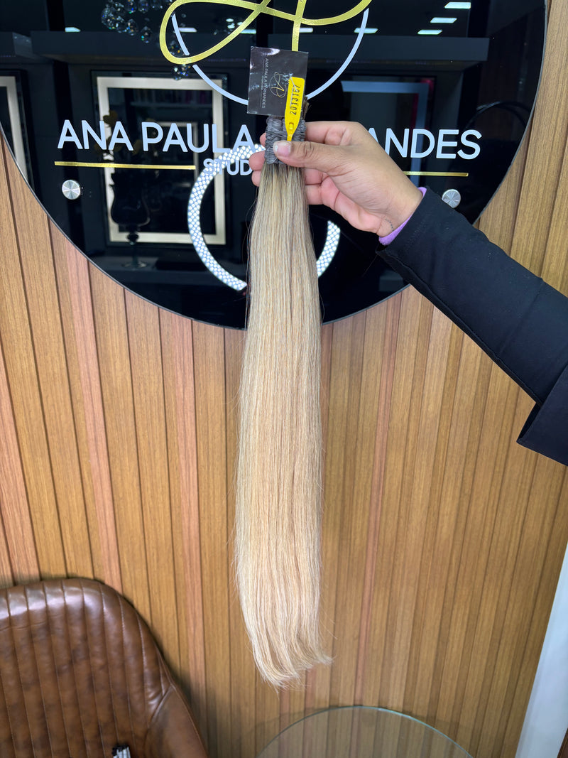 Cabelo Brasileiro do Sul Liso Loiro 65cm, 100 gramas – 100% Humano, Fios Alinhados Premium.