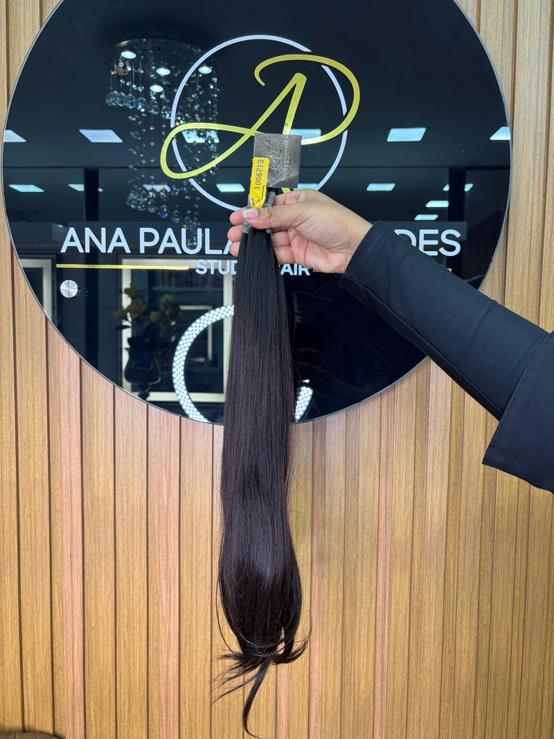 Cabelo Brasileiro do Sul Liso Castanho Escuro 55cm, 100 gramas – 100% Humano, Fios Alinhados Premium.