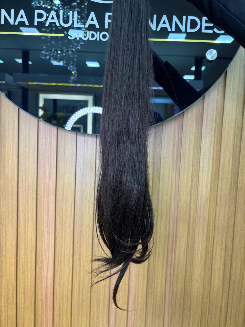 Cabelo Brasileiro do Sul Liso Castanho Escuro 55cm, 100 gramas – 100% Humano, Fios Alinhados Premium.