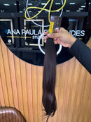 Cabelo Brasileiro do Sul Liso Castanho Escuro 55cm, 100 gramas – 100% Humano, Fios Alinhados Premium.