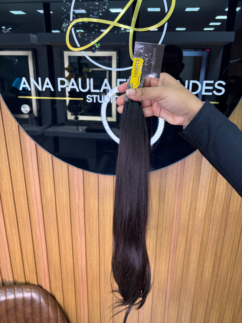 Cabelo Brasileiro do Sul Liso Castanho Escuro 55cm, 100 gramas – 100% Humano, Fios Alinhados Premium.