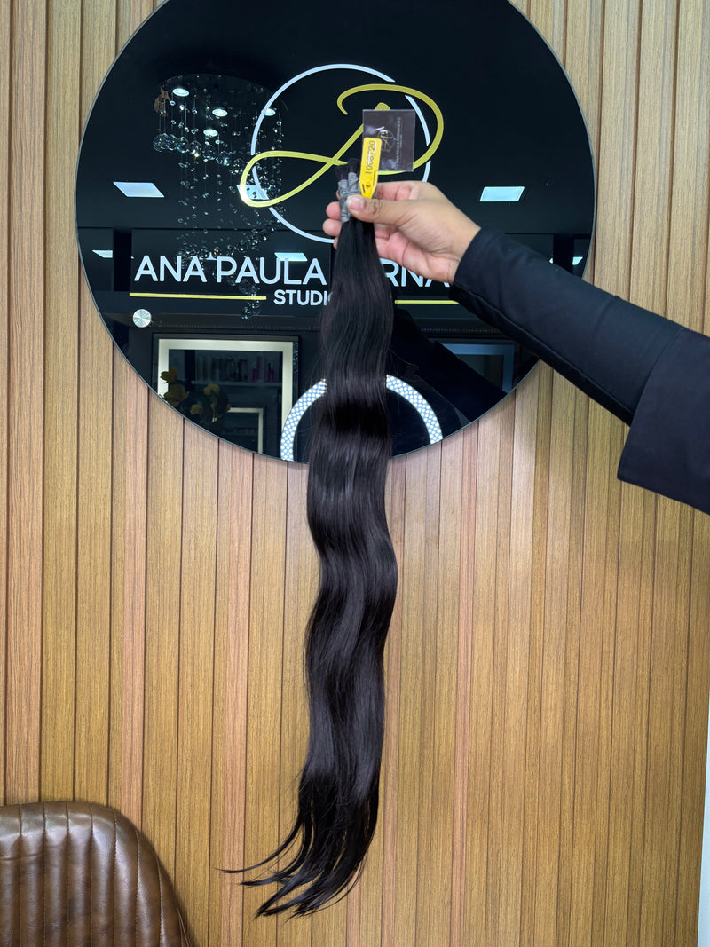 Cabelo Brasileiro do Sul Liso Castanho Escuro 65cm, 100 gramas – 100% Humano, Fios Alinhados Premium.