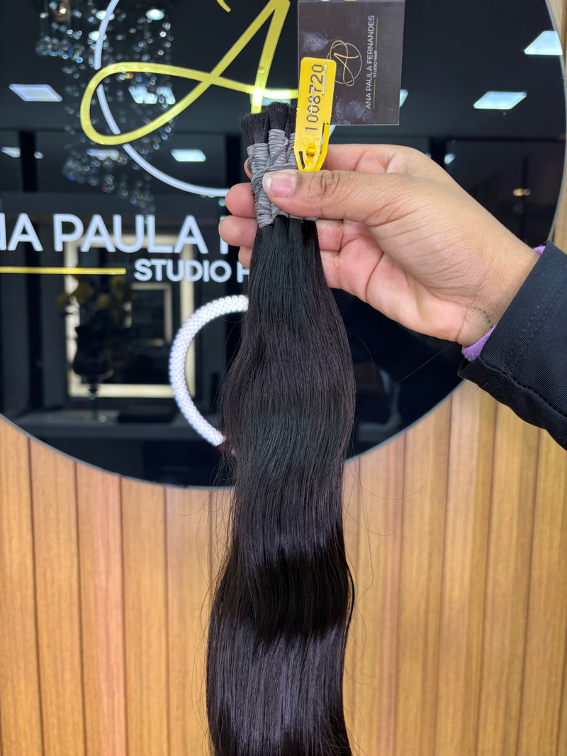 Cabelo Brasileiro do Sul Liso Castanho Escuro 65cm, 100 gramas – 100% Humano, Fios Alinhados Premium.