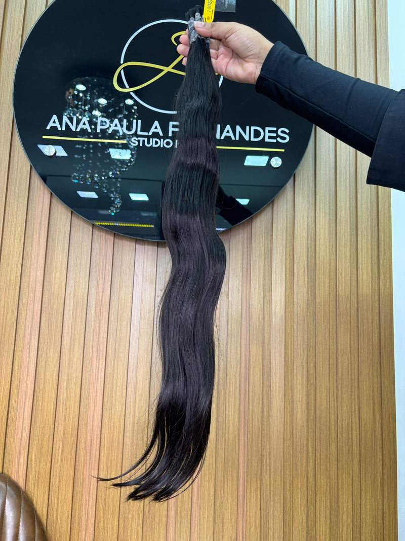 Cabelo Brasileiro do Sul Liso Castanho Escuro 65cm, 100 gramas – 100% Humano, Fios Alinhados Premium.