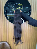 Cabelo Brasileiro do Sul Liso Castanho Escuro 65cm, 100 gramas – 100% Humano, Fios Alinhados Premium.
