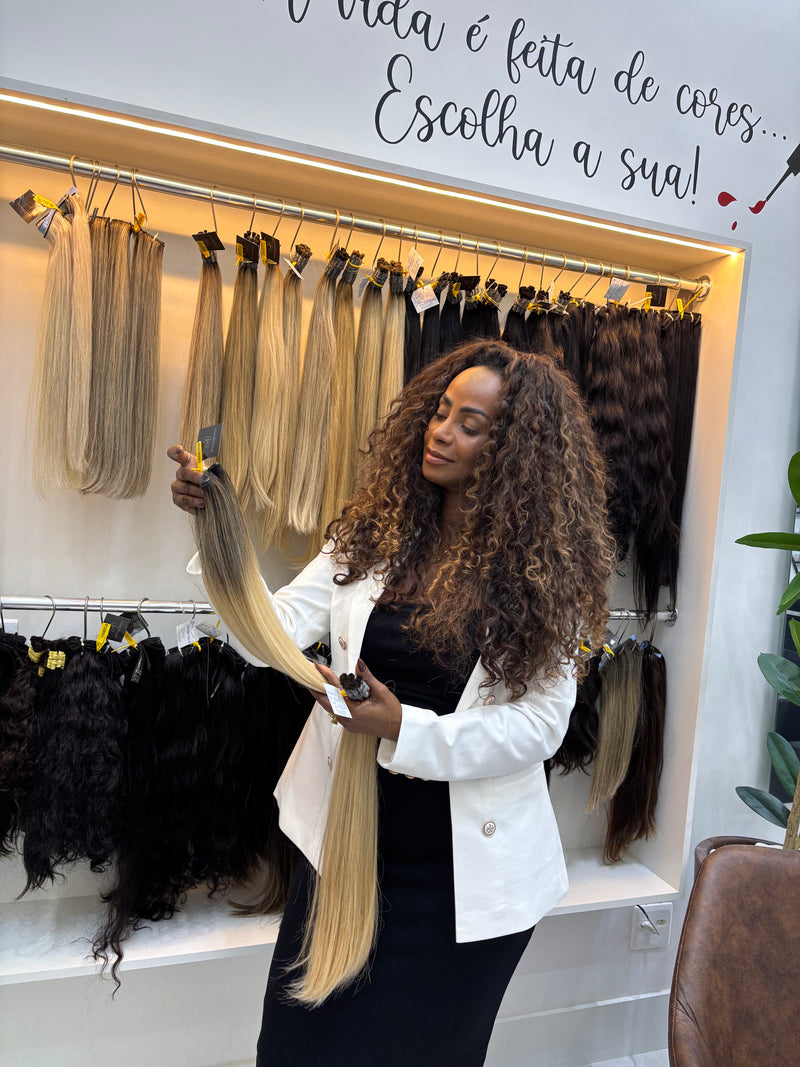 Cabelo brasileiro do Sul, 45 centímetros LOIRO Esfumado (queridinho das famosas)